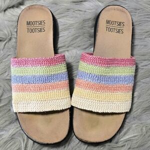 MOOTSIES TOOTSIES Women's Rainbow Stripe Cork Footbed Slides Sandals Size 6 M